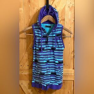 Burton Vest Jacket Purple Teal Sleeveless Full Zip Hooded Womens Size Small